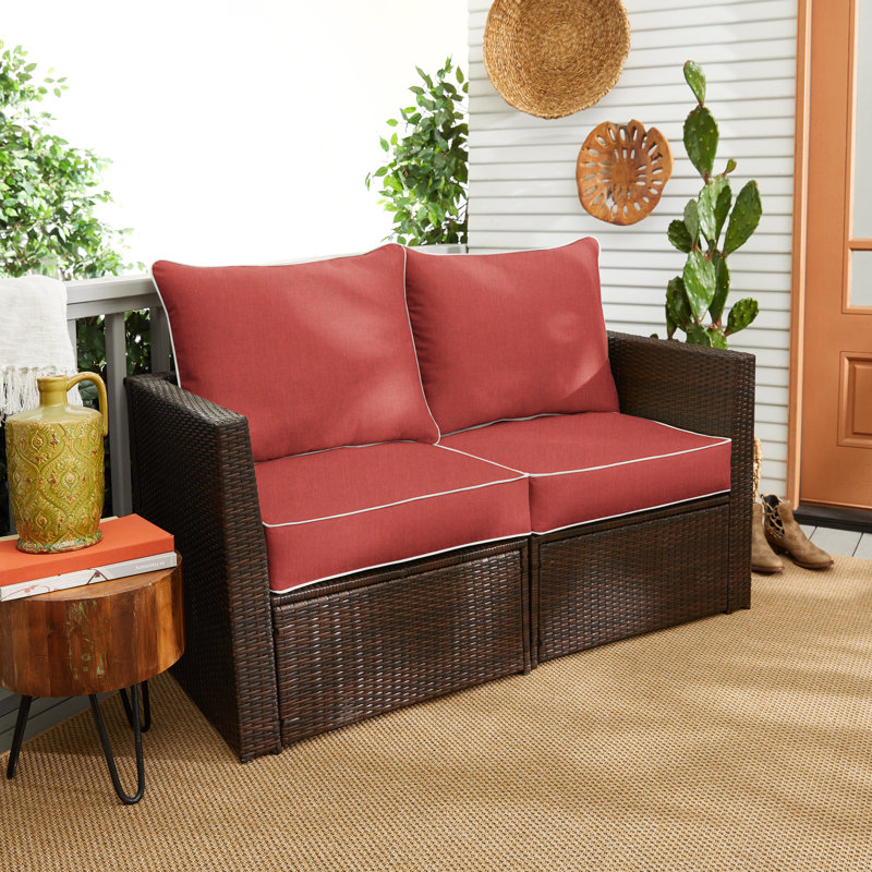 Sunbrella Outdoor Solid Loveseat Pillow and Cushion Set, 25 in W x 25 in D x 5 in H, Sunbrella - Canvas Henna