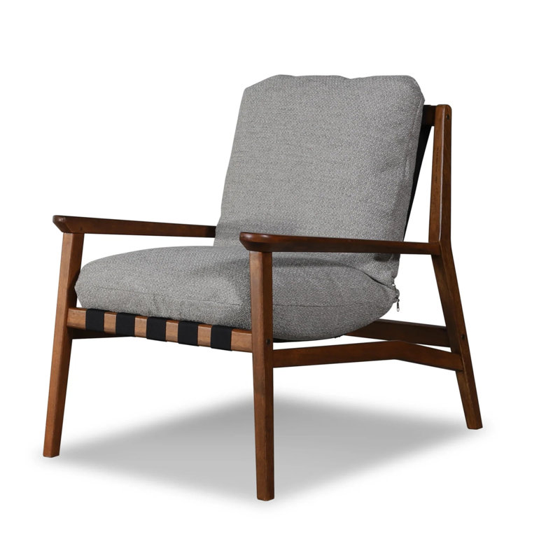 Méridienne Mid Century, Mélange de lin gris pierre, Gris anthracite