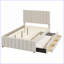 Lit plateforme tapissier pleine grandeur avec lit gigogne simple & amp; 3 tiroirs, beige - aucun sommier requis-1809308904