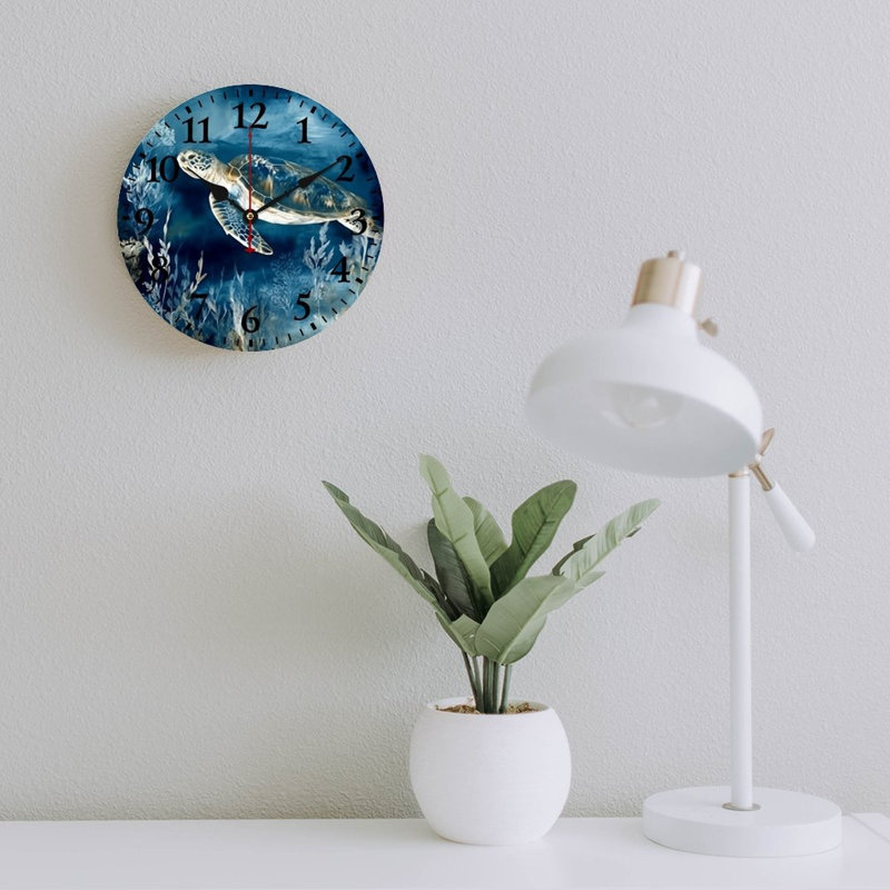 Horloge murale ronde 12 po x 12 po Blue Sea Turtle
