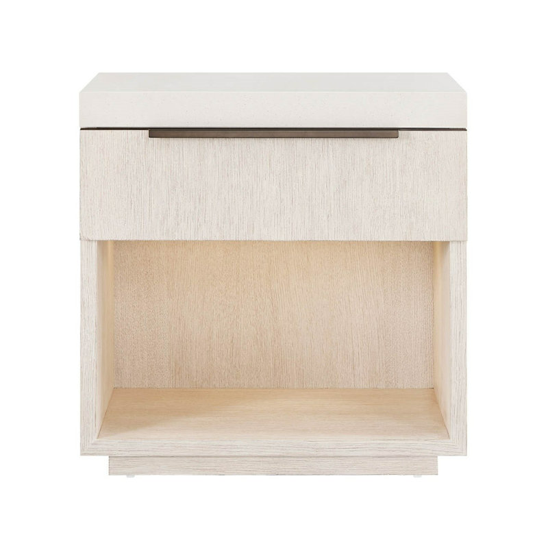 Quartz Nightstand 28" Wide Mist Oak Finish White Quartz Stone Top with LED Light and USB Ports