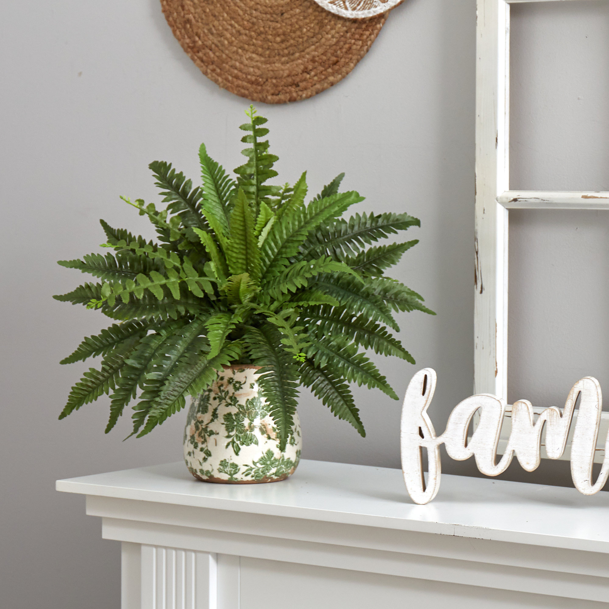 Primrue 15'' Faux Fern Plant in Ceramic Planter | Wayfair