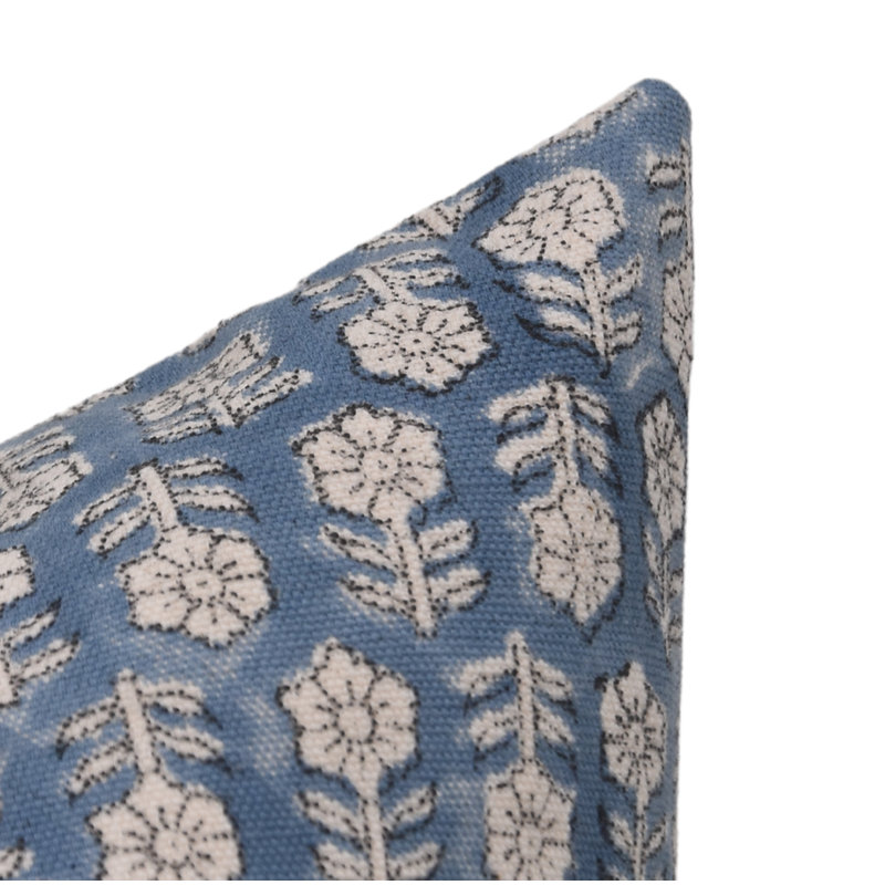 Fabdivine Rustic Floral Hand Block Print Pillow Eco-Friendly Cotton Cushion Cover- Tulsi Buti, 24"H x 24"W