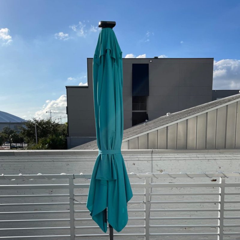 10' Square Lighted Cantilever Swivel Umbrella with Solar Powered LED Swivel and Base, Turquoise Blue