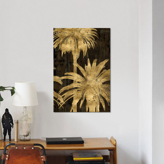 «Golden Palms Panel II» par Kate Bennett, impression sur toile tendue, H 26 po x l 18 po x P 1,5 po, Toile encadrée noire