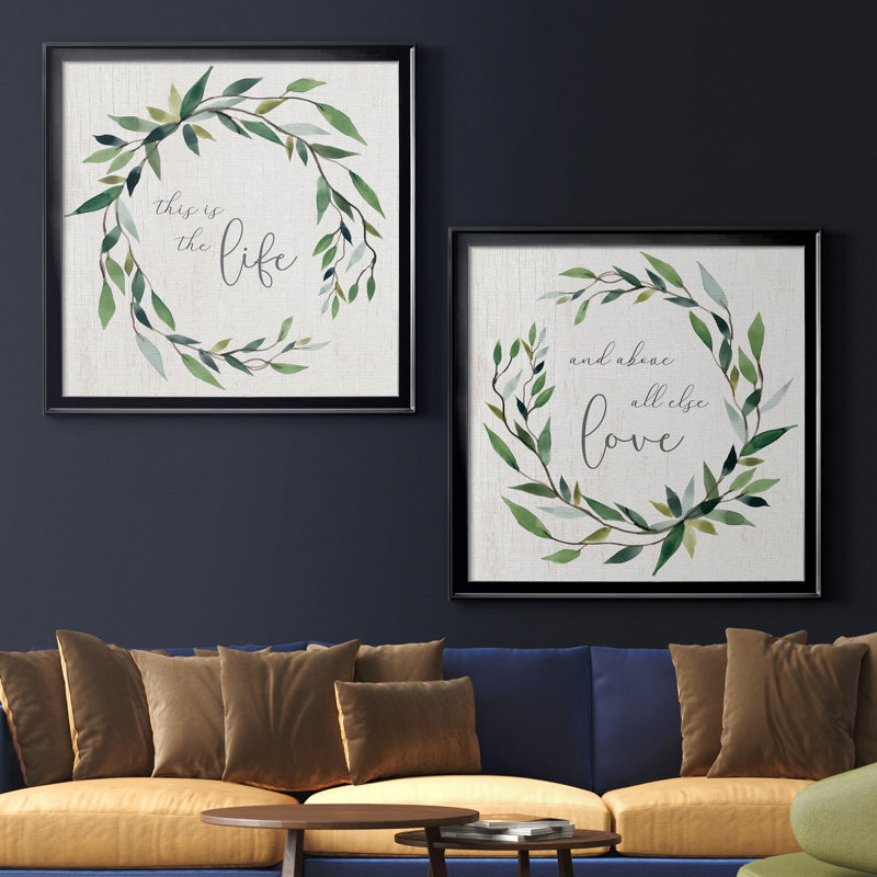 «Bay Leaf Life», ensemble de 2 impressions, Toile avec cadre noir, Pas de tapis, H 34,5 po x l 69 po x P 1,5 po