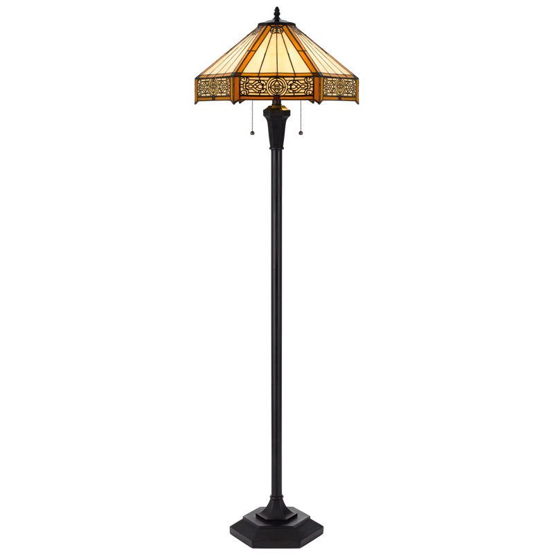 Tiffany 120W Metal And Resin Floor Lamp With Pull Chain Switches 65" H