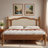 Bohemian Wooden Platform Bed With Natural Rattan Headboard And Arc Design-107820862-130061806