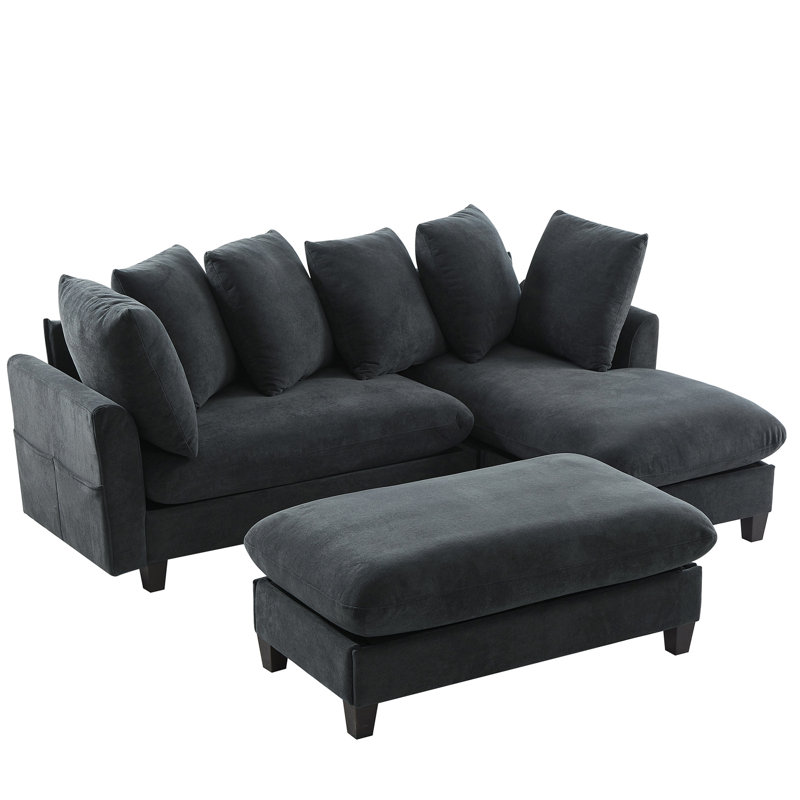83" Sectional Sofa L-Shaped Sofa Upholstered Sectional Sofa With Ample Storage Space, Black Chenille