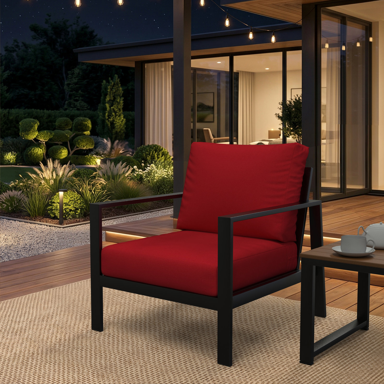 Amala Sunbrella® Seat and Back Cushion, Sunbrella® Canvas Jockey Red, 25" W x 25.5" D