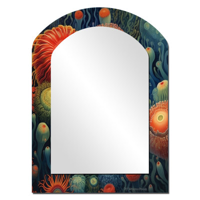Beautiful Beautiful Deep Sea Anemones Retro Harmony V - Marine voûte miroir animaux, miroir mural décoratif asymétrique bleu, impression d'art en métal