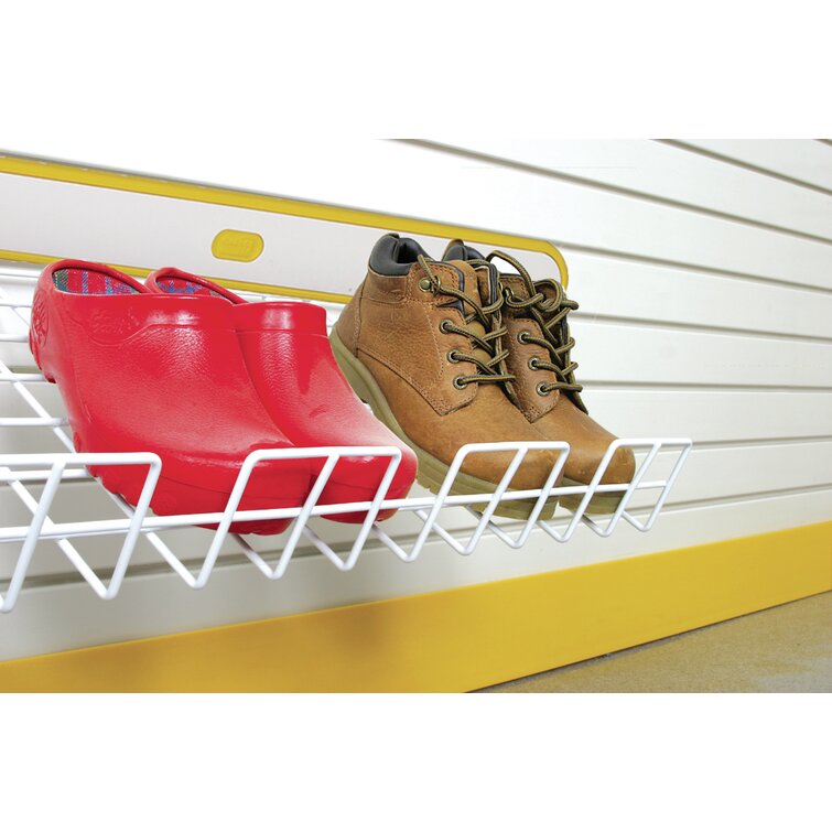 GarageTek Slatwall Shoe Organizer & Shelf, 20 lbs Weight Capacity, White  Steel, Mounts on TekPanel, TekTrak and Other Slatwall