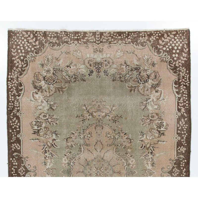 Tapis rétro rétro Oushak avec motif à médaillon floral. Tapis en laine noué à la main