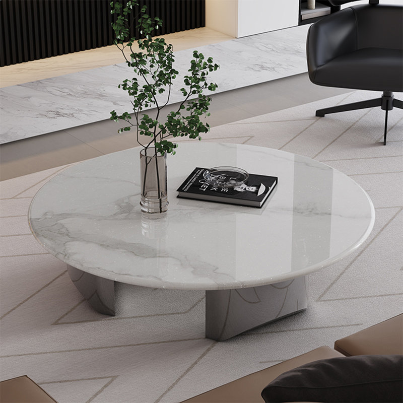 Table basse ronde en pierre de cristal, H 13,8 po x L 31,5 po x l 31,5 po
