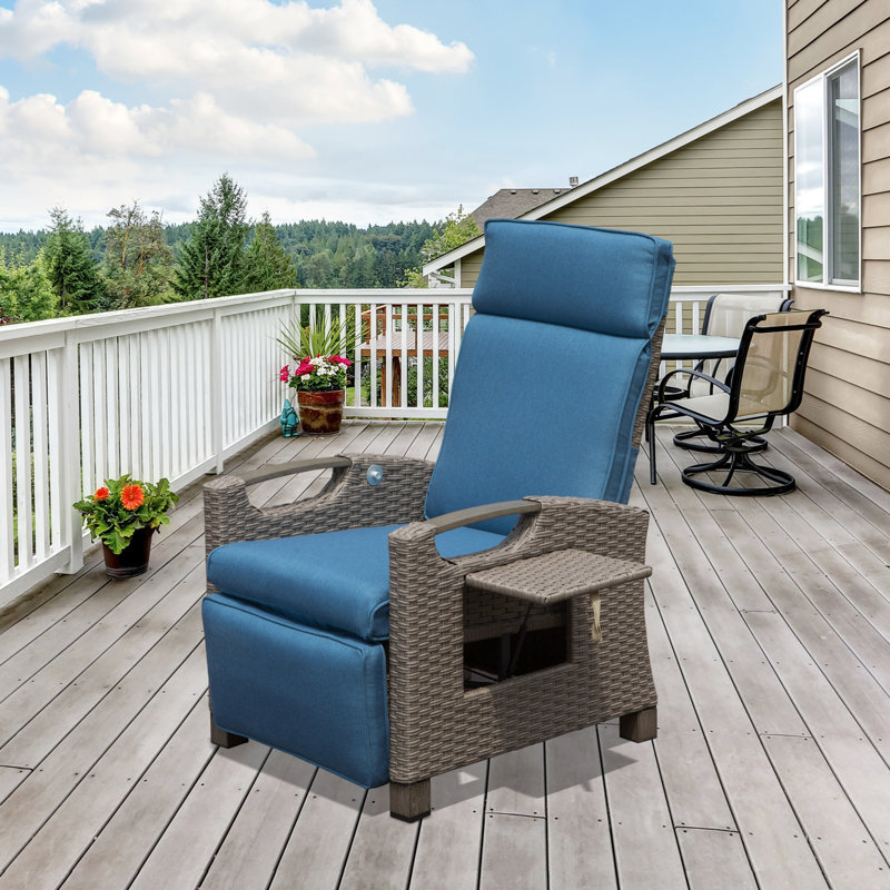 Recliner Patio Chair with Cushions, Blue