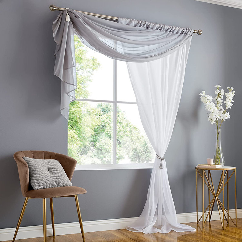 Jawwad Sheer Curtain Single Panel, 144.78 W x 182.88 D cm, Silver