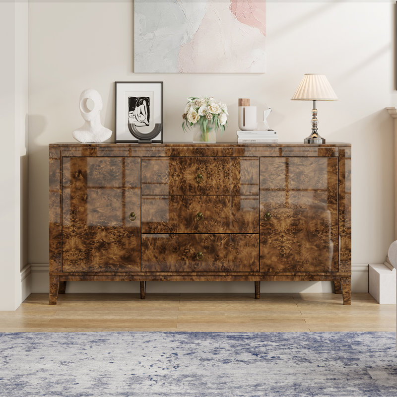 Adamarys High-Gloss Mid-Century Modern Sideboard, Brown