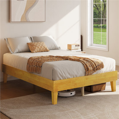 12" High Wood Platform Bed Frame, Solid Wood Platform Bed with Sturdy Slat Support, Without Headboard, No Box Spring Needed
