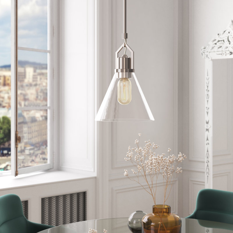 Luminaire suspendu conique à 1 lumière June, Nickel brossé, H 11,5 po x l 8 po x P 8 po