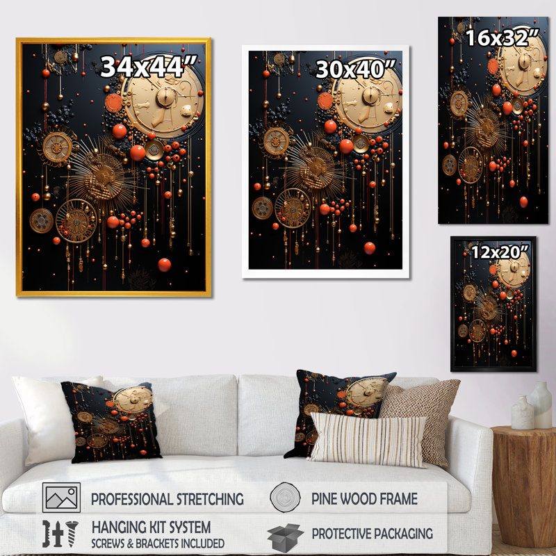 "Abstraction en spirale dorée et noire", Toile tendue, H 40 po x l 30 po x P 1,5 po