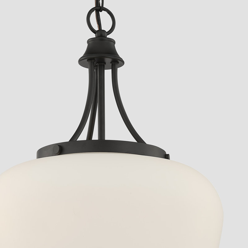 Luminaire suspendu en forme de dôme unique à 3 lumières Breena, Noir mat, Blanc