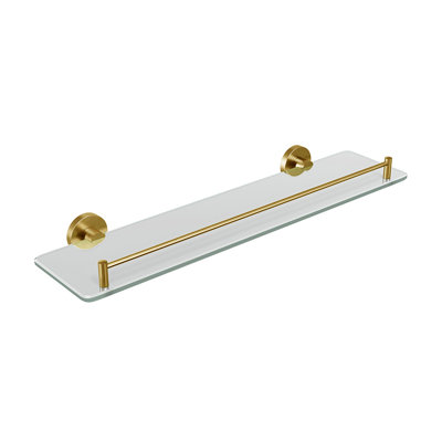 Lava Wall-Mounted Glass Shelf - Brushed Gold, Premium Brass Construction, Installation Hardware Included