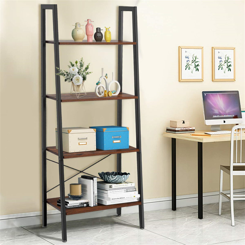 Eilley 148cm H x 61cm W Ladder Bookcase, Black/Rustic Brown