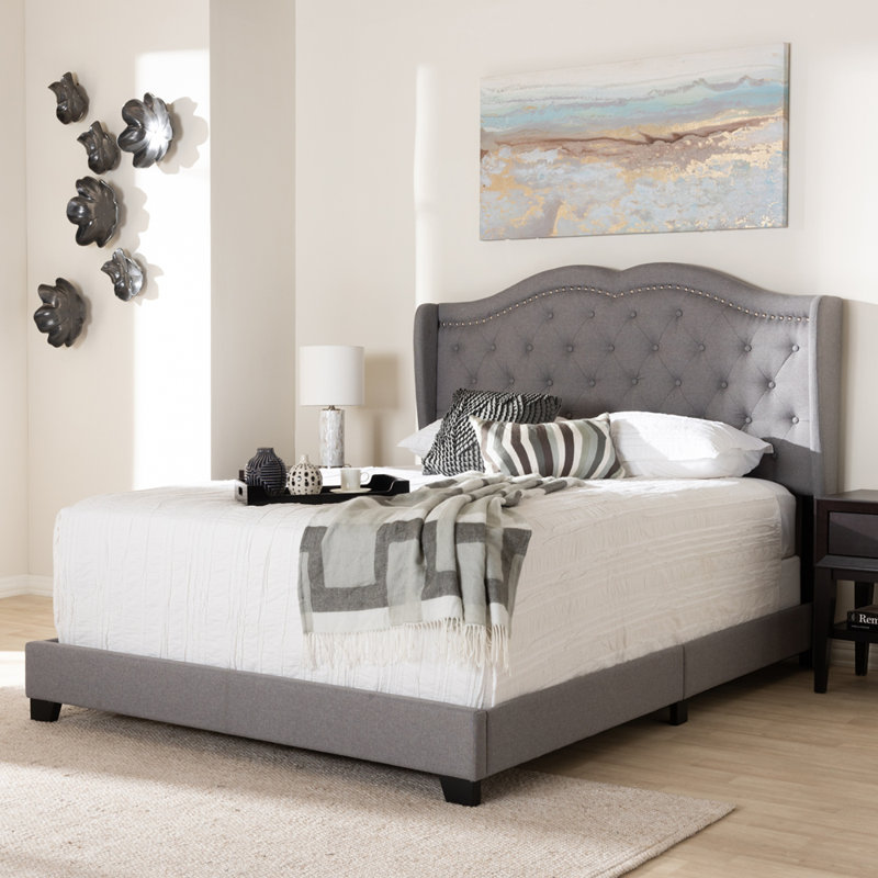 Lit plateforme tapissier standard Harrel, Grand, Gris