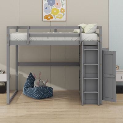 Lit mezzanine avec garde-robe et tablettes de rangement, lumière DEL