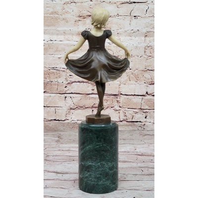 Teriana Little Girl Dancer Doing A Curtsy - Bronze Sculpture W/ Resin Arms  Head Handmade Art