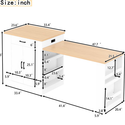 Extendable Island With Drawers And Cabinets In White: Ideal For Cooking, Tea Time Storage Organization White Kitchen Adjustable Space, Drawers, Double - Door Shelves Cooking Baking