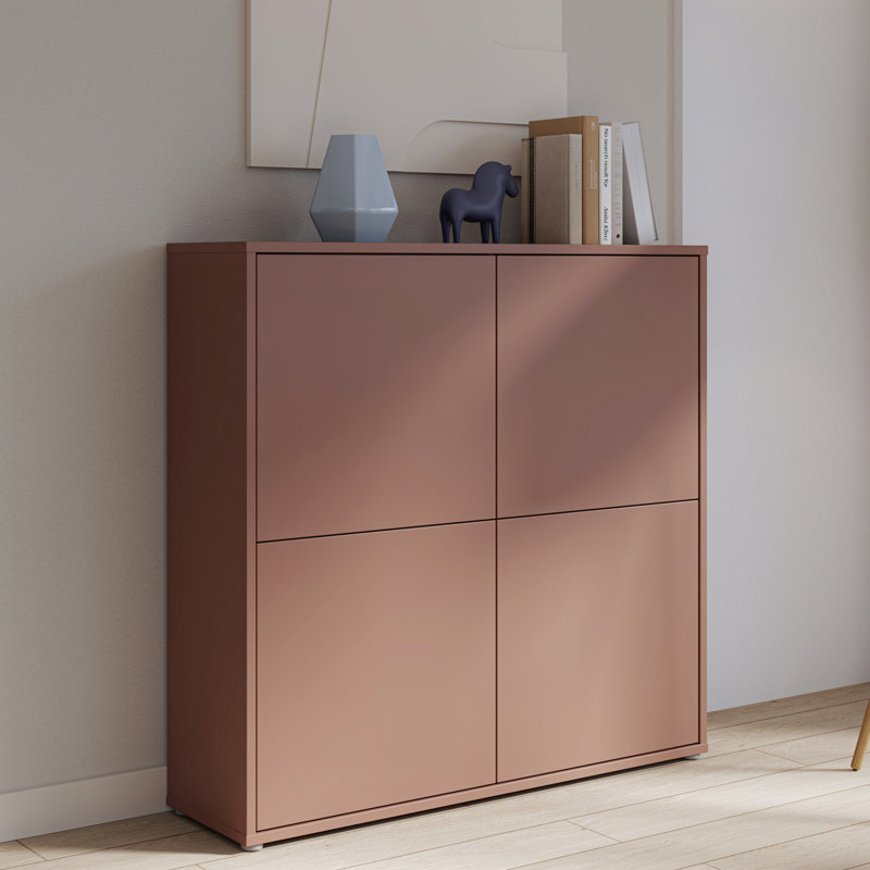 Modern 4-door cabinet unit, engineered wood, 124.5 cm W x 121.5 cm H x 34.9 cm D, Brown
