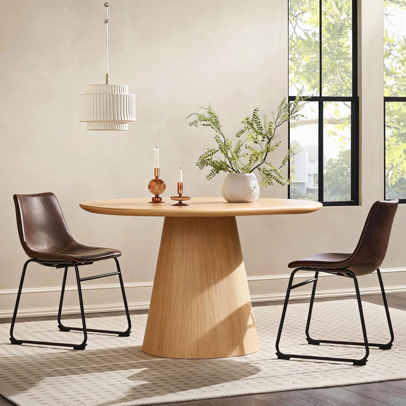 43" Round Oak Wood Top Dining Table, OAK