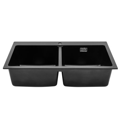 Belfry Kitchen Meena 490mm W Double Bowl Quartz Kitchen Sink with 1 Faucet Hole