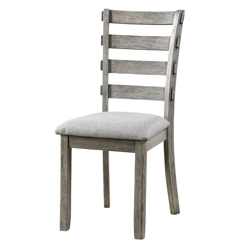 6 pièces de configuration de salle à manger rustique: table rectangulaire grise, banc, 4 chaises, bois massif, siège en tissu 6pc avec flair, banc gris et chaises et bois
