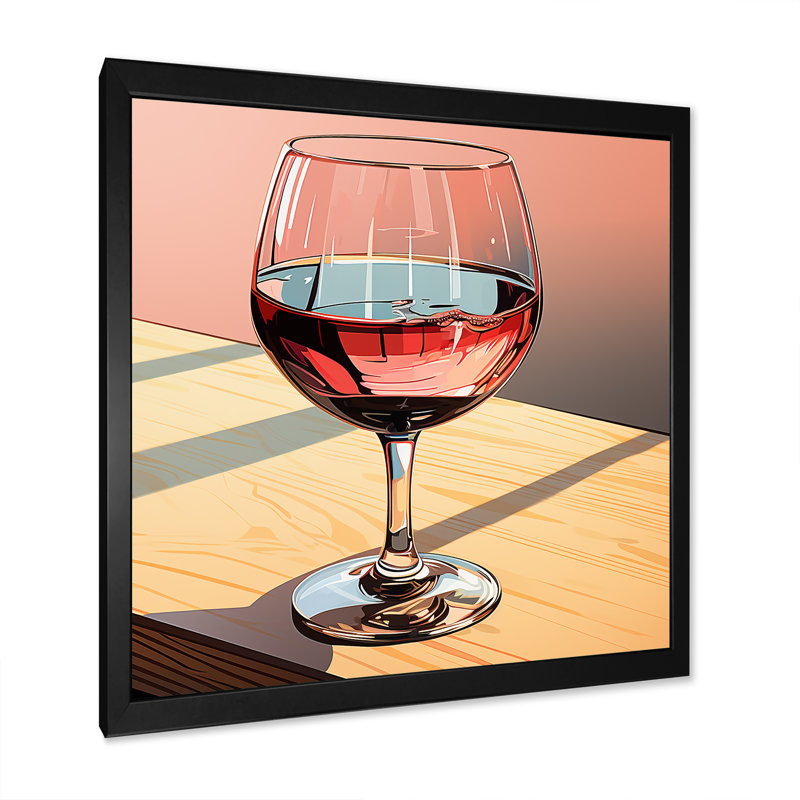 «Pink Crisp Elegance Of Wine Glass III» - art mural vin, Cadre simple noir, H 16 po x l 16 po x P 1 po