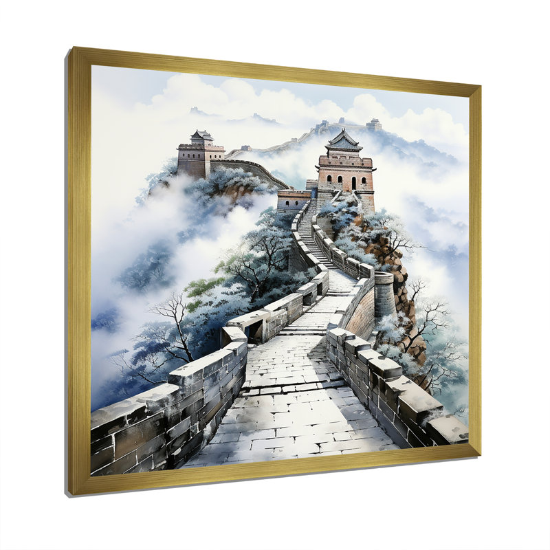 Grande muraille de Chine paysage II - art mural Chine, Cadre doré simple, H 16 po x l 16 po x P 1 po