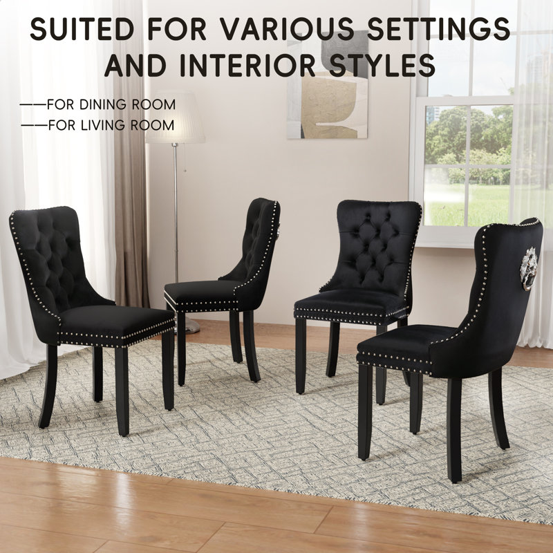 Modern Velvet Tufted Solid Wood Upholstered Dining Chairs Set of 4, Black