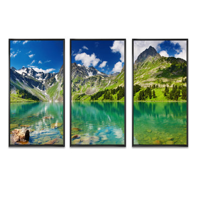 «Bright Day Mountain Lake», ensemble d'art mural sur toile encadré paysage