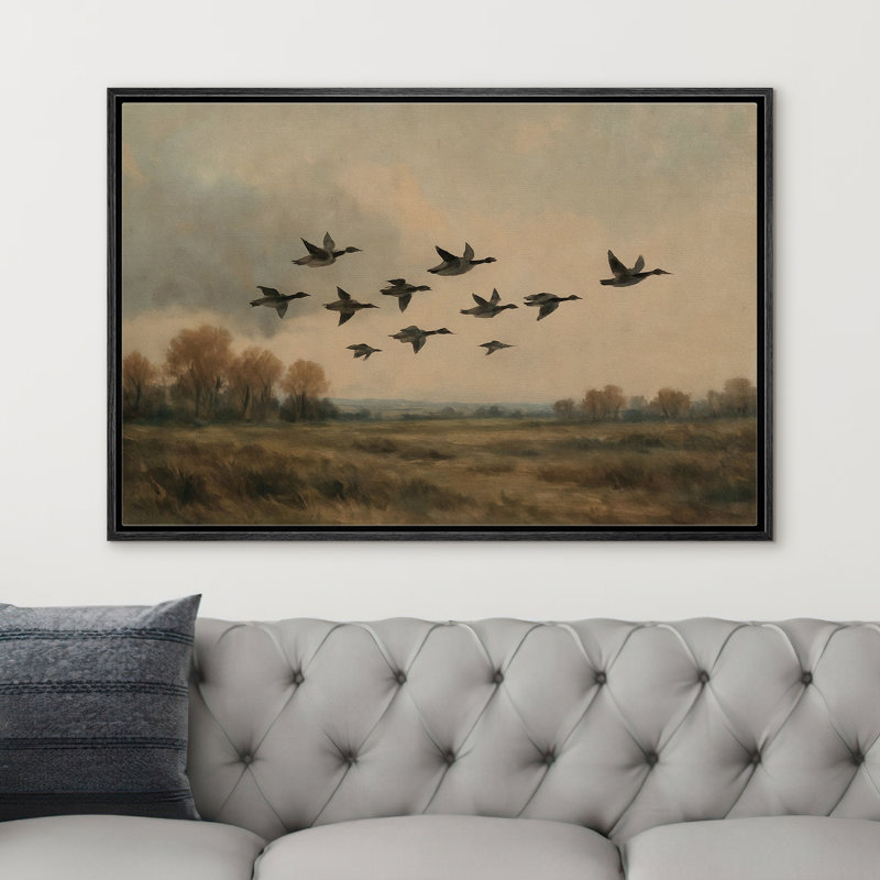 «Flying Ducks», paysage rustique, décoration murale, champ d'automne, reproduction d'art sur toile encadrée, Noir