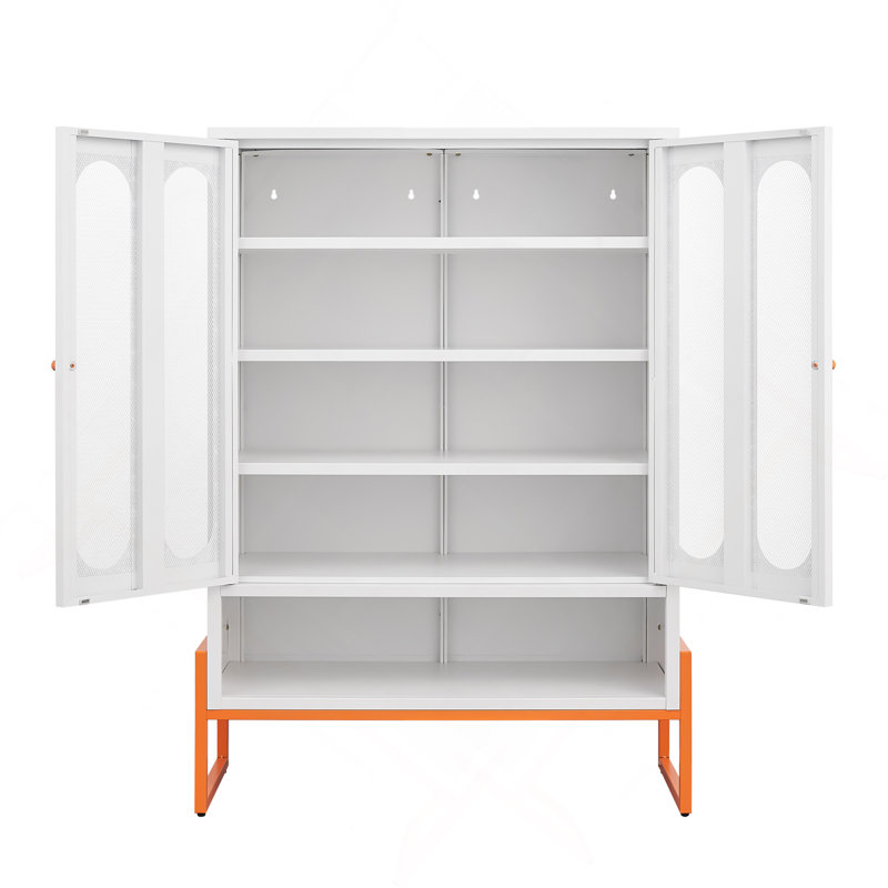 Modern Minimalist Double Door Shoe Cabinet With Adjustable Mesh Doors And High Foot Hollow Storage Cabinet Bottom, Compatible With Robotic Vacuum Cleaners