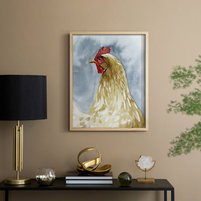 Portrait de poulet I, reproduction encadrée - bois massif