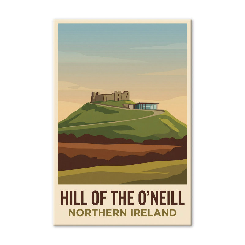 Hill Of The O'Neill, Northern Ireland - Romantic Travel Poster Of Hilltop Ruins. Giclee Print On Wrapped Canvas. Wall Art, Home Decor - Historic Sites & Ruins, Northern Ireland - Wrapped Canvas Print