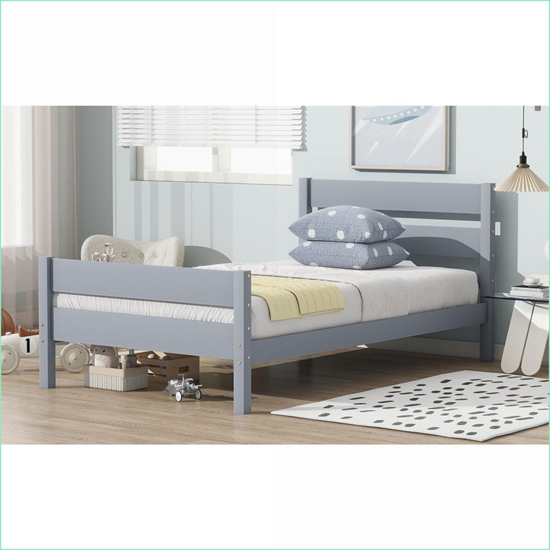 Lit plateforme simple en bois d'hévéa - aucun sommier requis, rangement sous le lit, gris pour les petits espaces, Gris