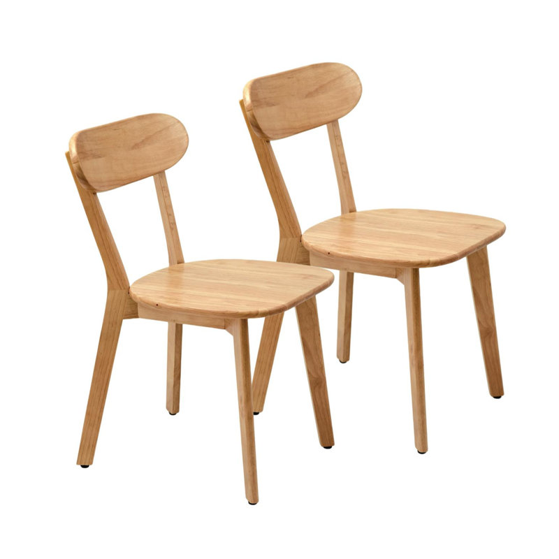 Ensemble de 2 chaises de salle à manger 100% bois massif de style Mid-Century avec dossier incurvé, chaise de cuisine avec patins réglables pour la salle à manger, la cuisine, le salon, le bureau, la couleur du bois naturel