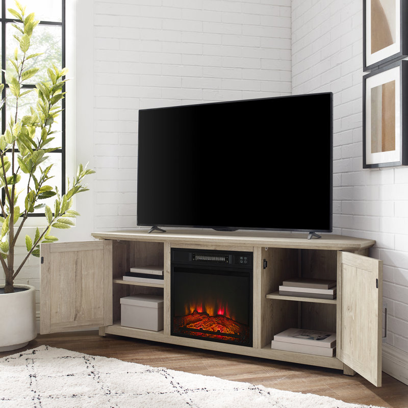 Rozier TV Stand Fireplace, Frosted Oak