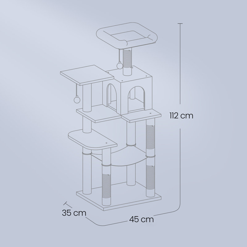 143cm H Cat Tree, 112cm H x 62cm W x 46cm D, Cream White