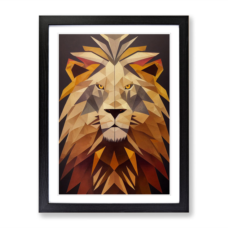 Lion Mural - Single Picture Frame Print, 34cm H x 25cm W x 2cm D, Oak