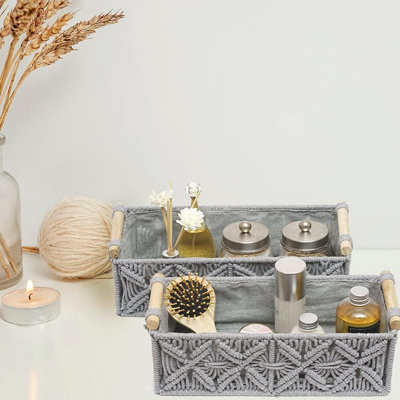 Set Of 2 Grey Macrame Boho Storage Baskets