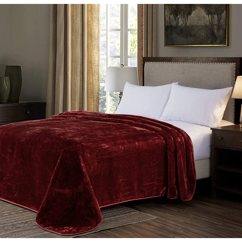 Heavy Single Ply Korean Style Mink Blanket, Burgundy, 95" L x 85" W